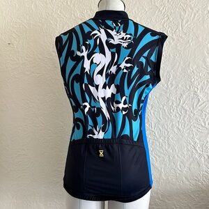 Yellowman Blue Black White Swirl Dragon Bike Jersey Cycling Ladies Medium